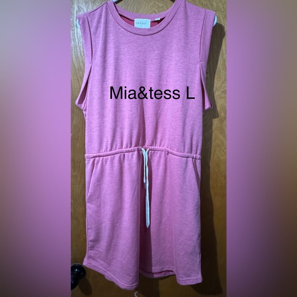 Mia & Tess Pink Sleeveless Drawstring Mini Dress